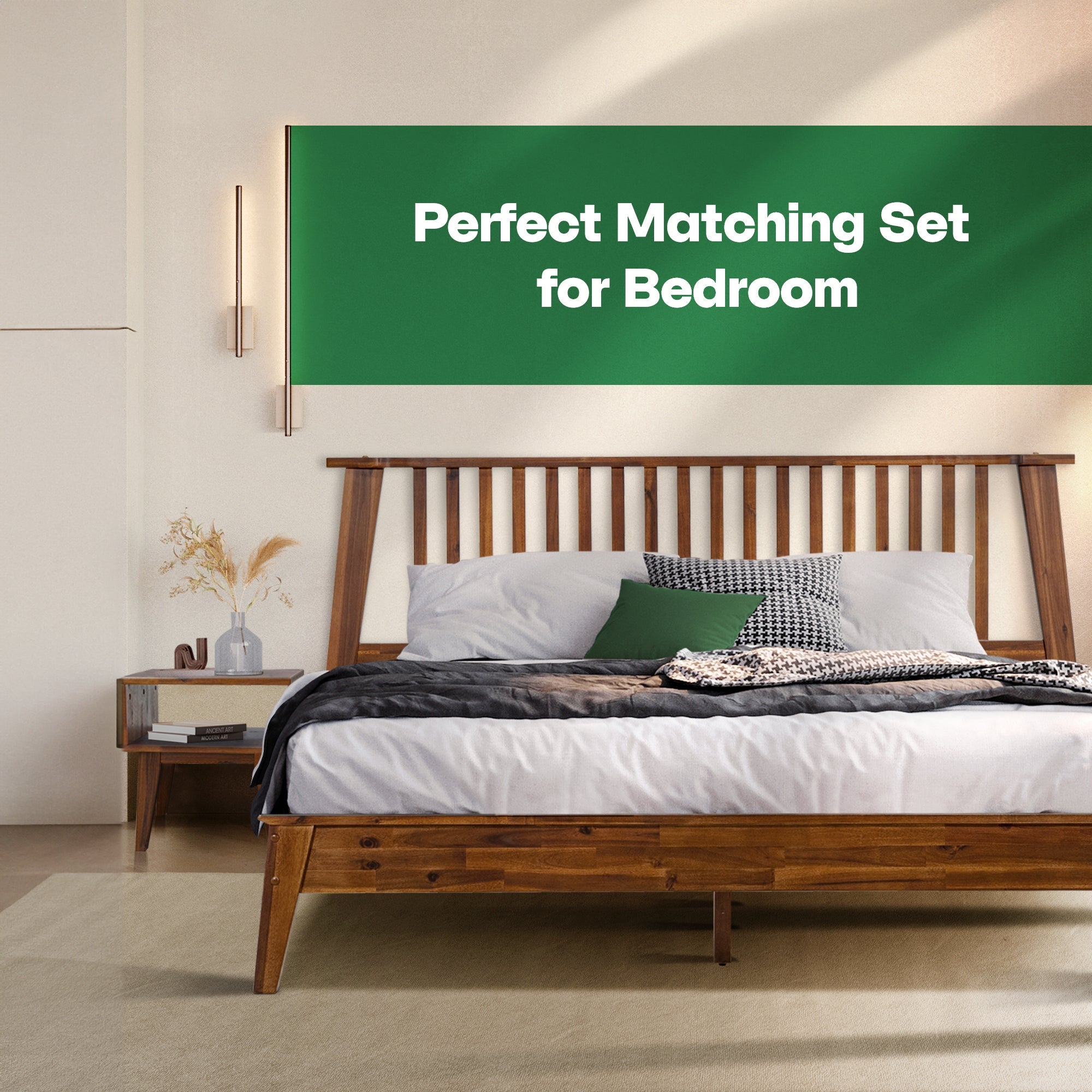 Kaylin Acacia Bed Frame & Nightstand Set