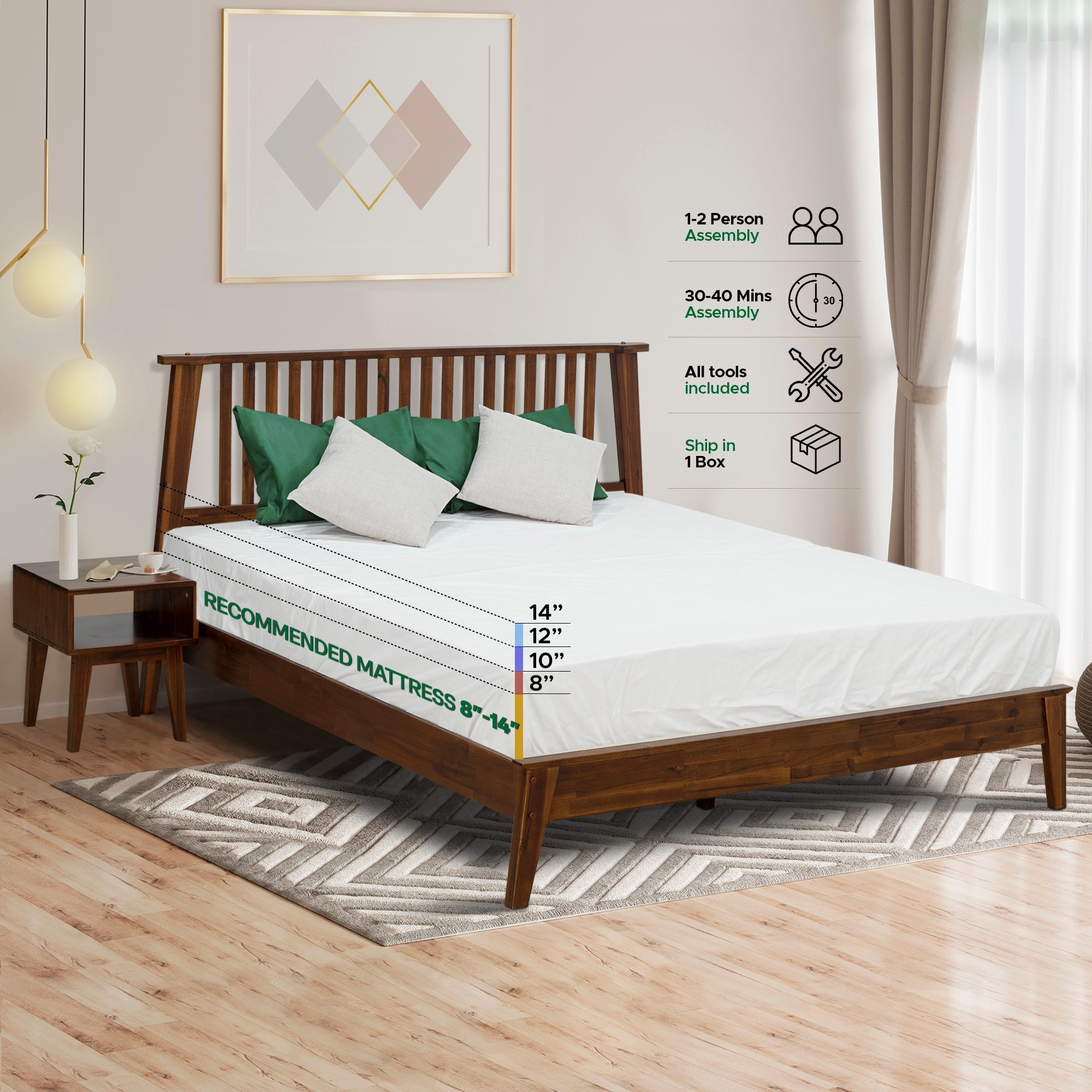 Kaylin Acacia Bed Frame & Nightstand Set