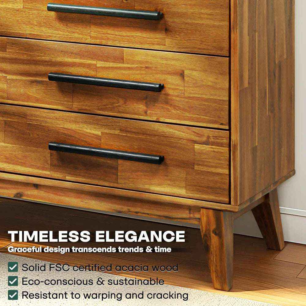 Acacia Legacy Solid Wood Dresser in Caramel or Walnut