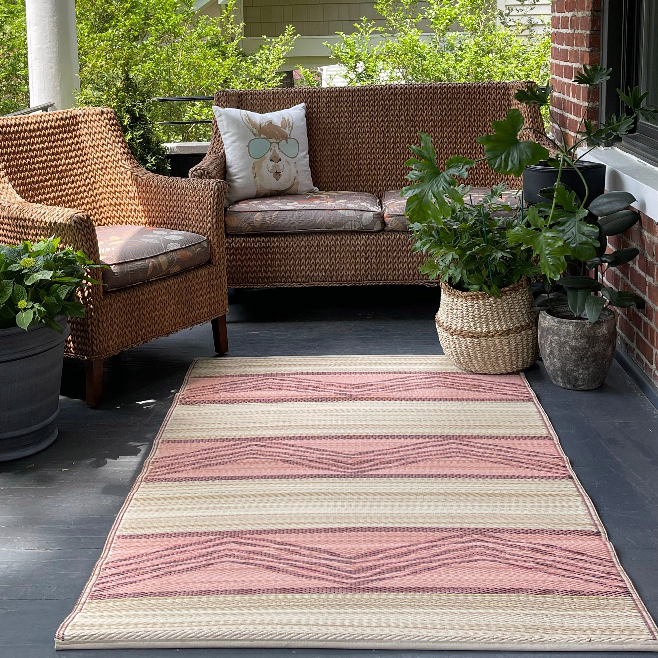 Lagos - Sand & Coral Reversible Boho Outdoor Rug