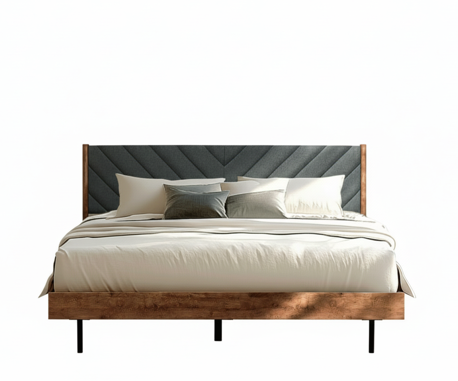 Acacia Astoria Upholstered Solid Wood Bed In Caramel or Walnut