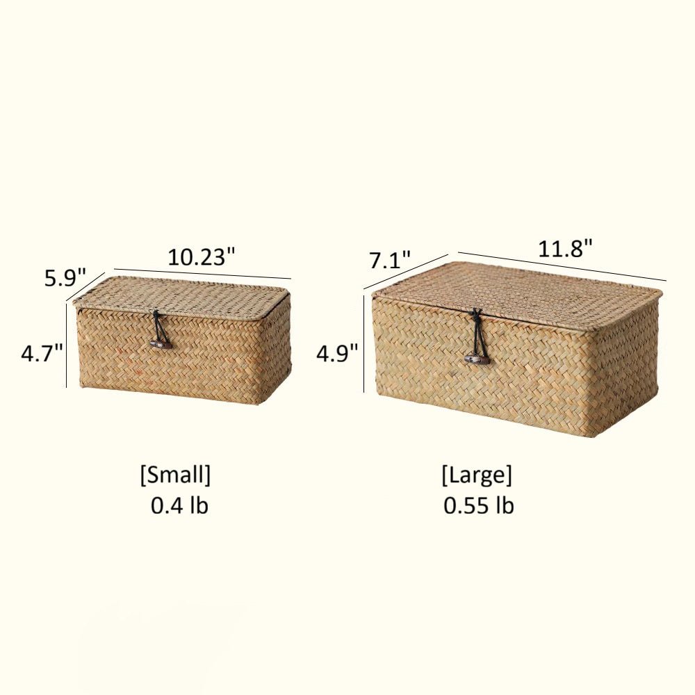 Rectangular Natural Straw Storage Baskets with Lid
