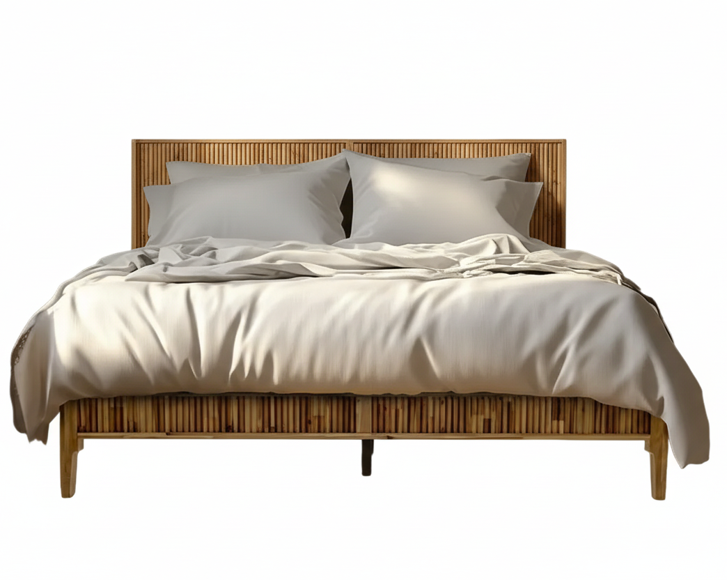 Megsu Bosk Acacia Wood Bed Frame with Headboard