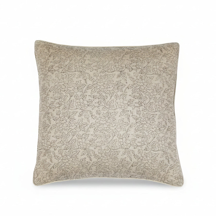 Marisa Floral Block Print Pillow Cover - Noir on Natural