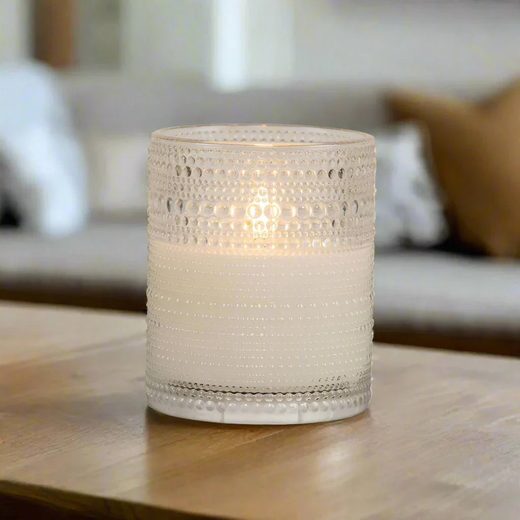 Clear Hobnail Glass 3D Flame LED Candles - 2 Sizes