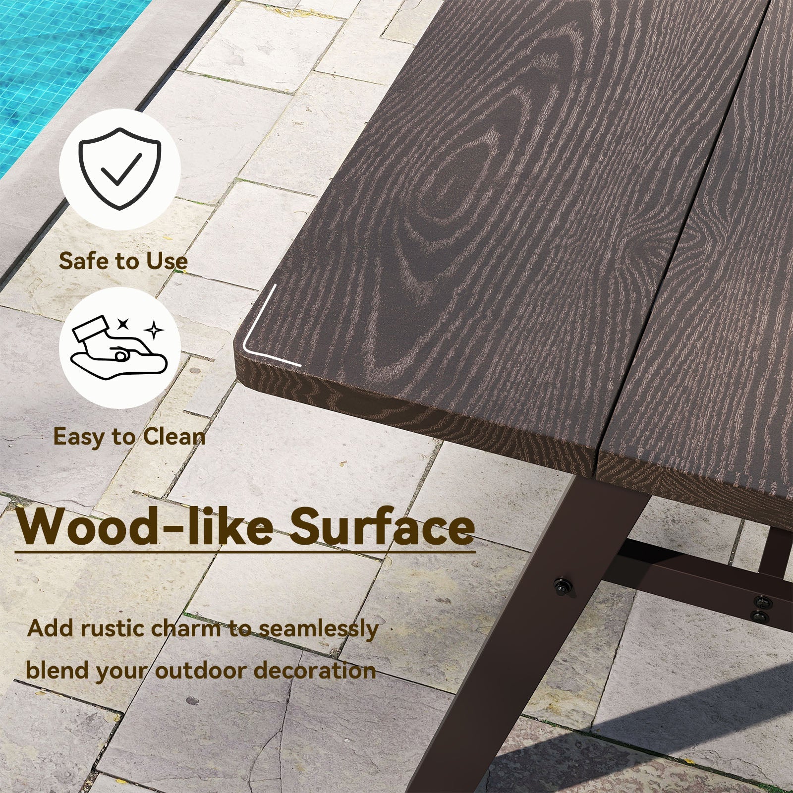 Outdoor Dining Table for 6 - Dark Brown