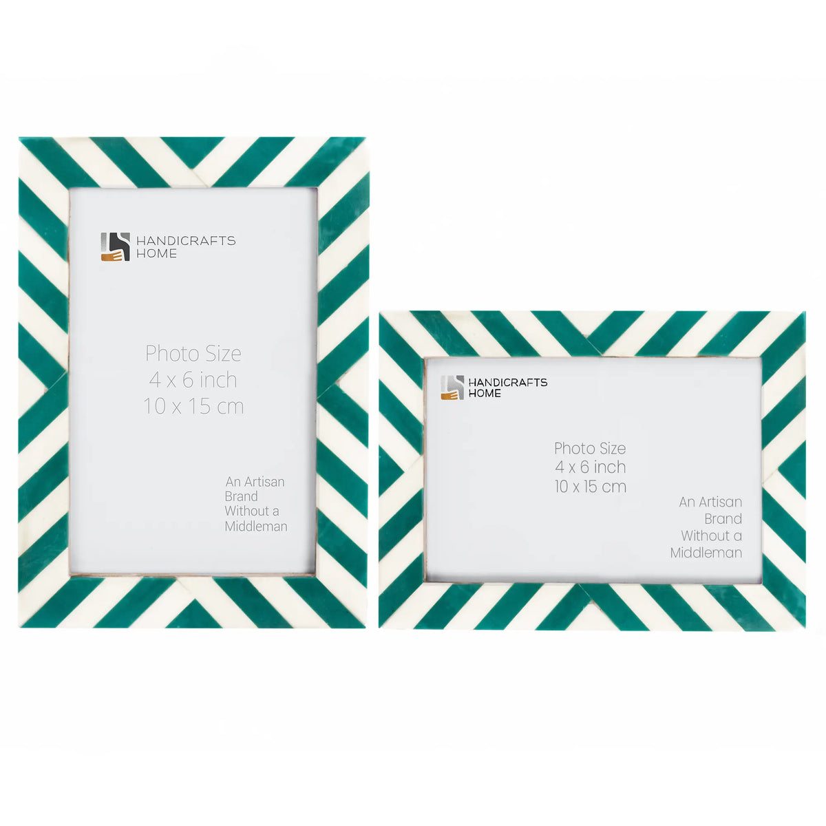 Set of 2 Candy Cane Mint Resin Inlay Picture Frames - Green & White