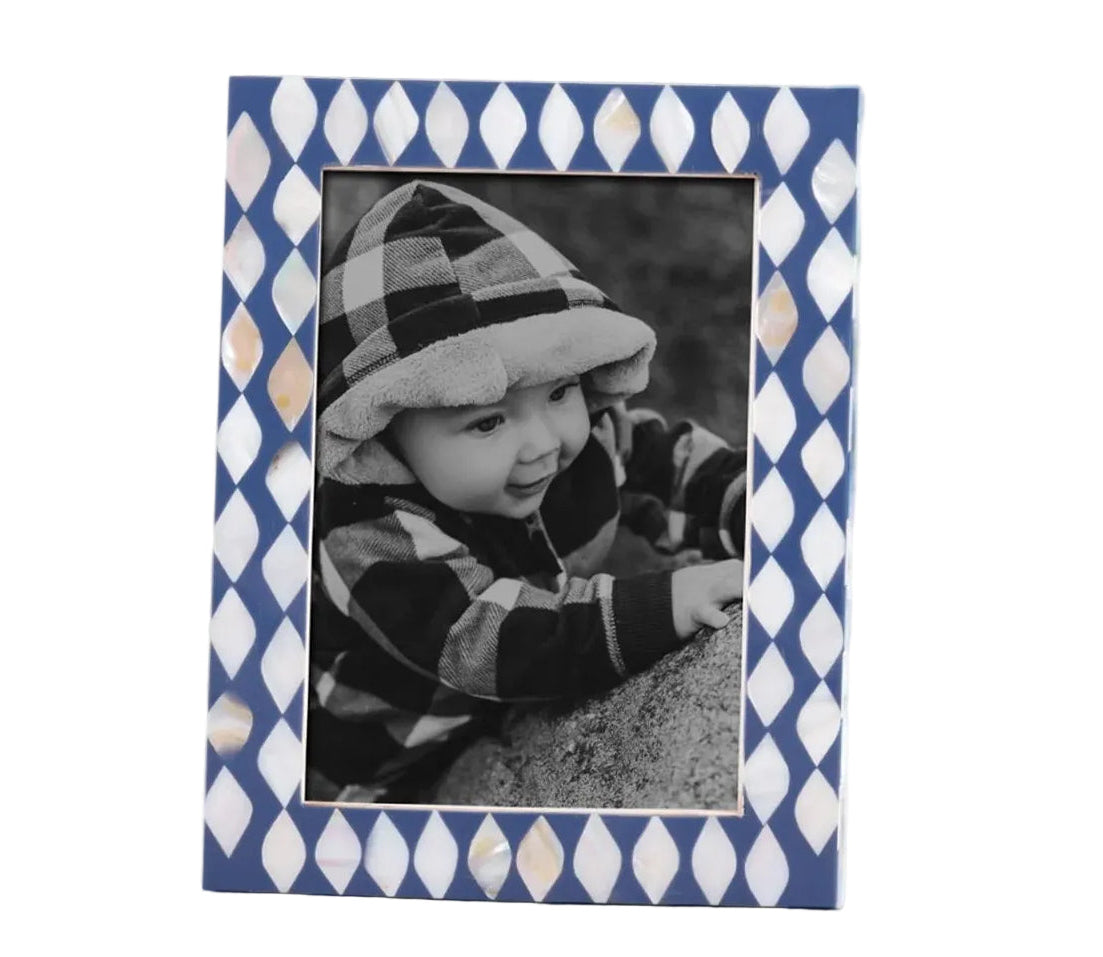 Handcrafted Drops Design Bone Inlay Blue & White Frame - 3 sizes