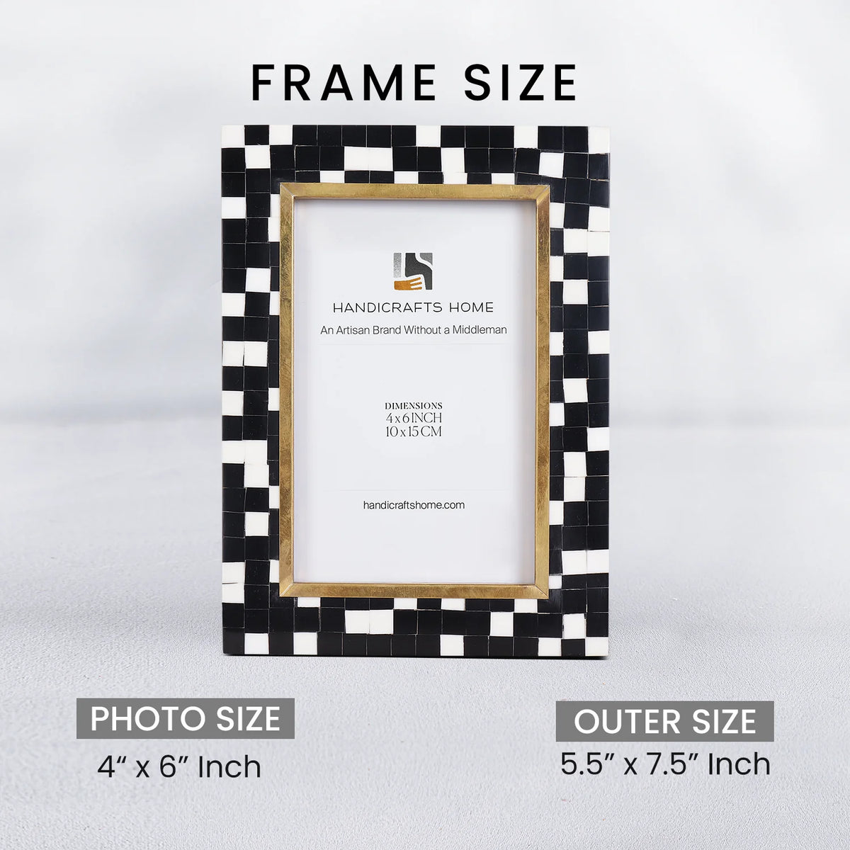 4x6 Picture Frame B&W Handcrafted Resin Inlay | Halo Mosaic
