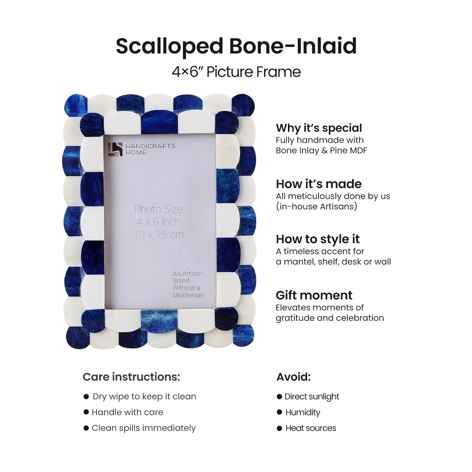 Scalloped Art Bone Inlay Frame - Blue & White