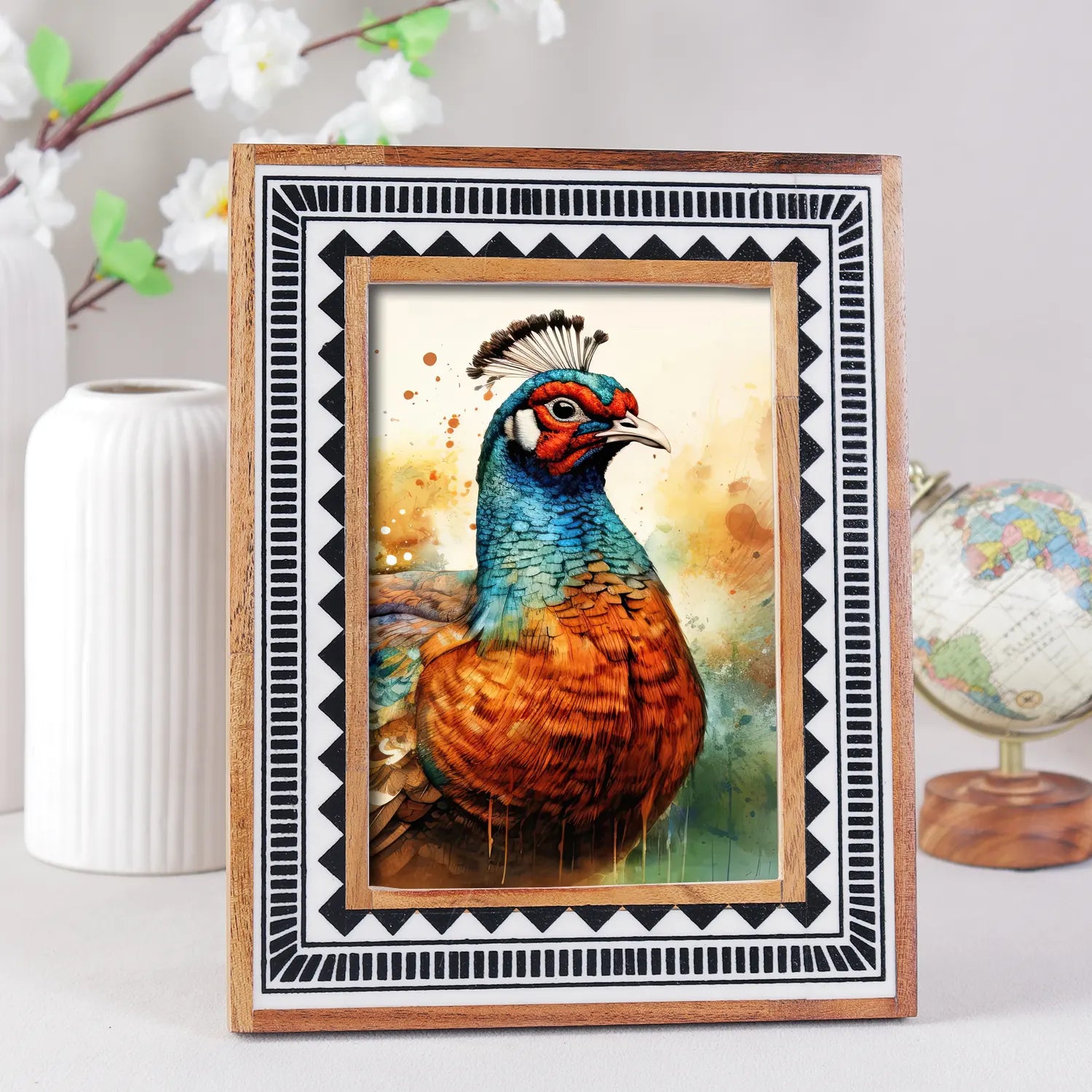 Wood & Resin Inlay Handmade Black & White Geometric Picture Frame