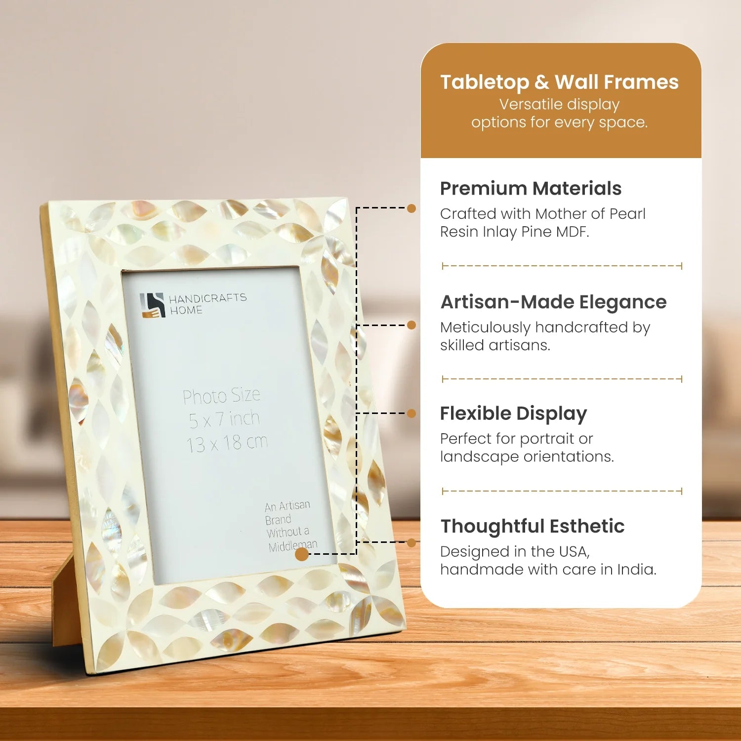 Mother Of Pearl Resin Inlay Floral Design Picture Frame