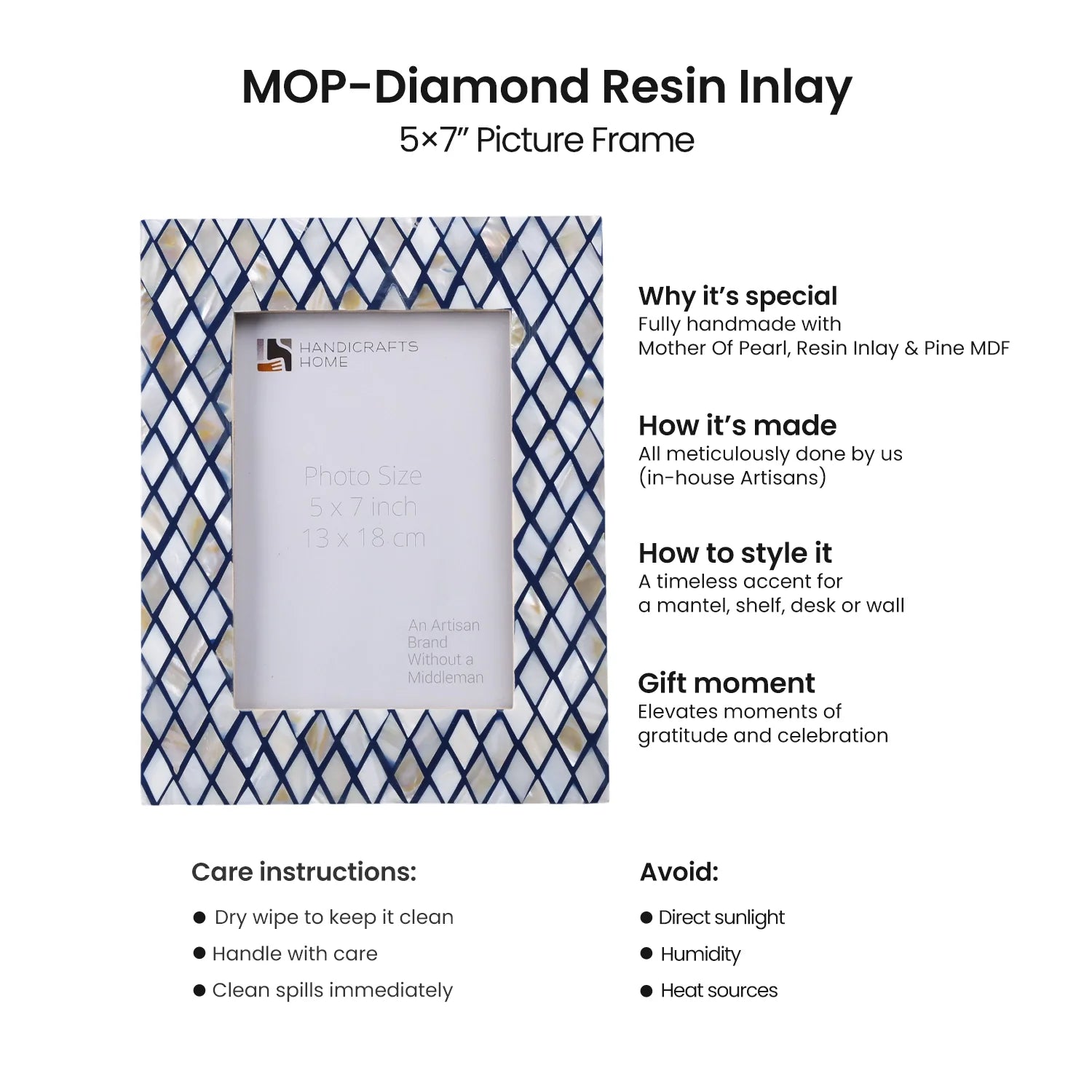 Handmade Mother of Pearl Picture Frames- Diamond