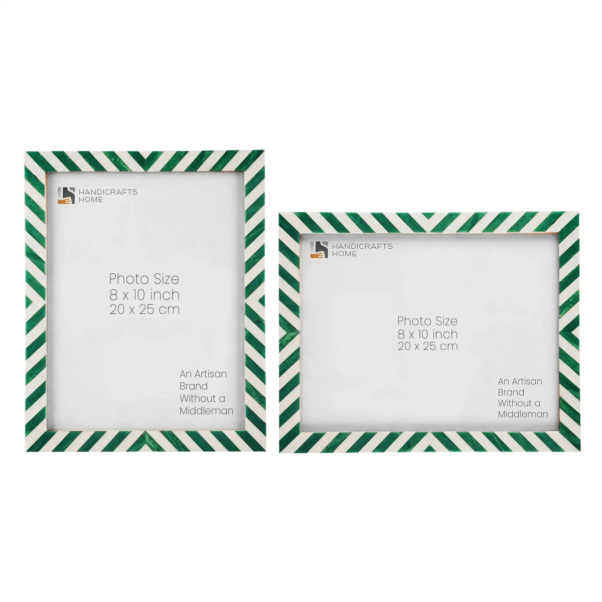 Set of 2 Candy Cane Mint Resin Inlay Picture Frames - Green & White