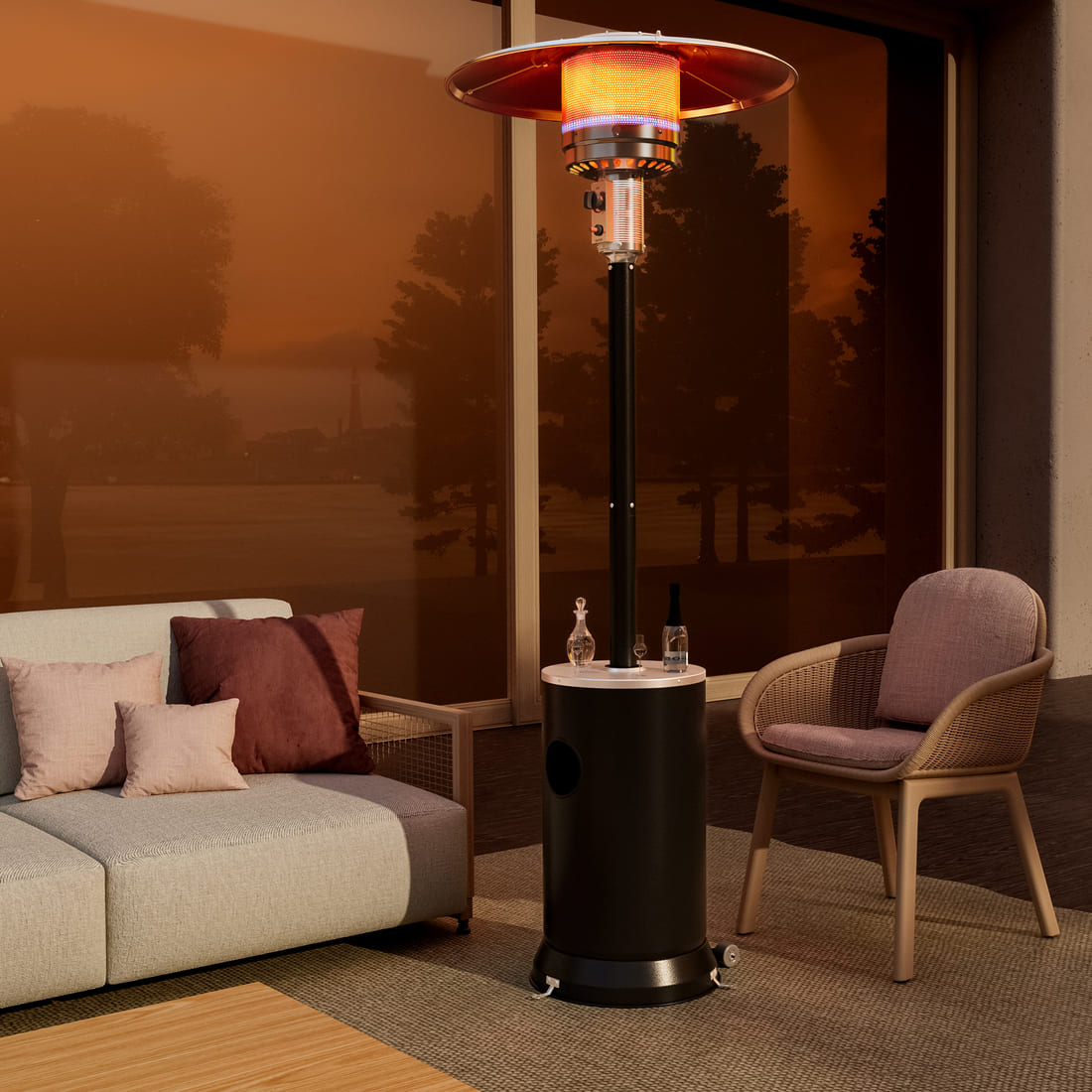 Propane Patio Heater with Table Design & Wheels - 3 Colors