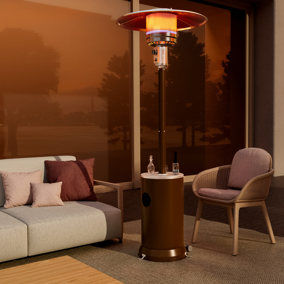 Propane Patio Heater with Table Design & Wheels - 3 Colors