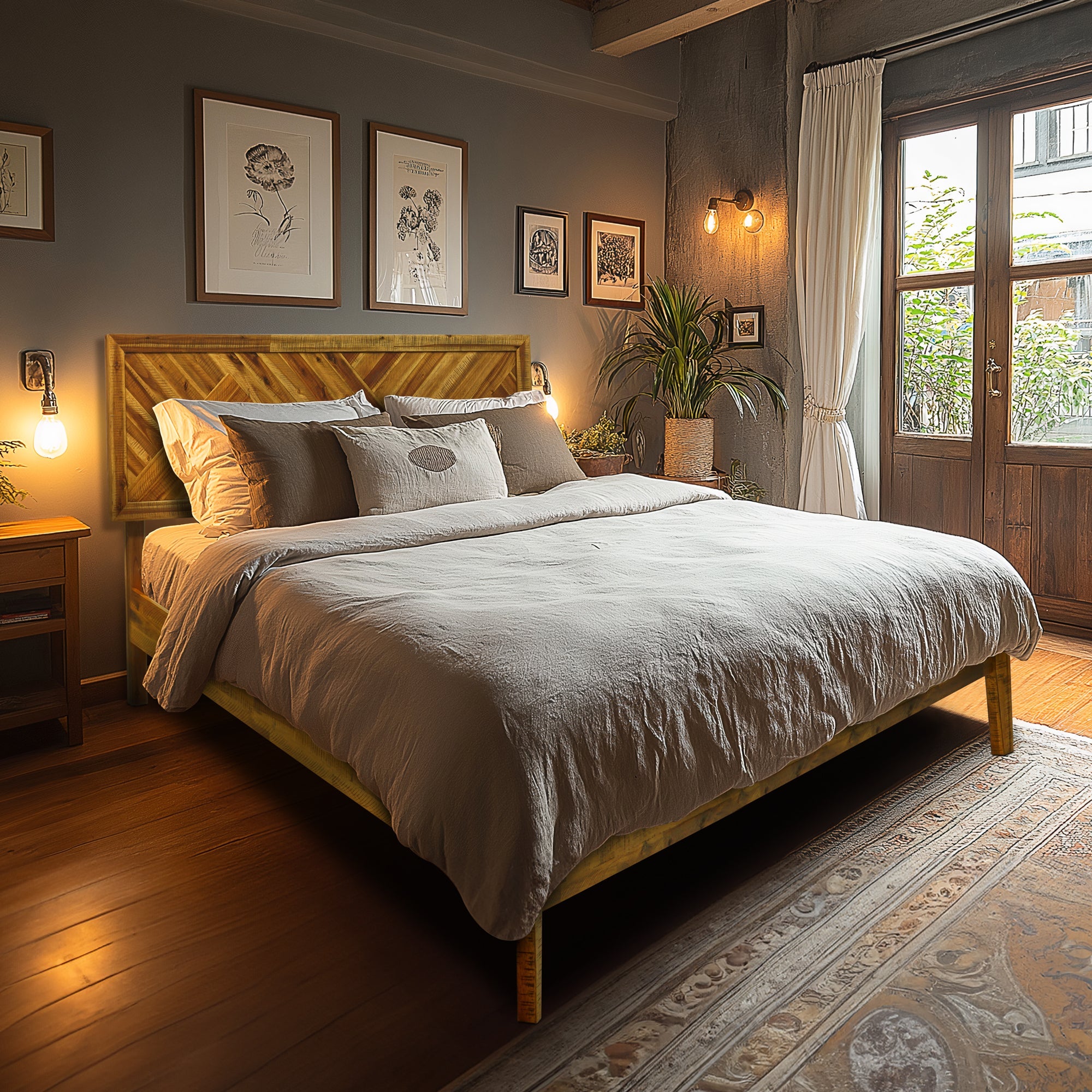 Acacia Sierra Deluxe Solid Wood Bed Frame - in Ebony, Walnut, or Early American