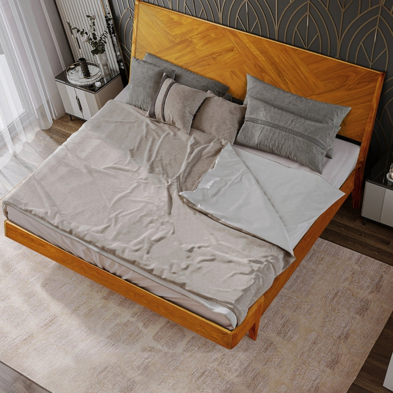Gazelle Acacia Platform Bed Frame With Headboard - Caramel, Walnut