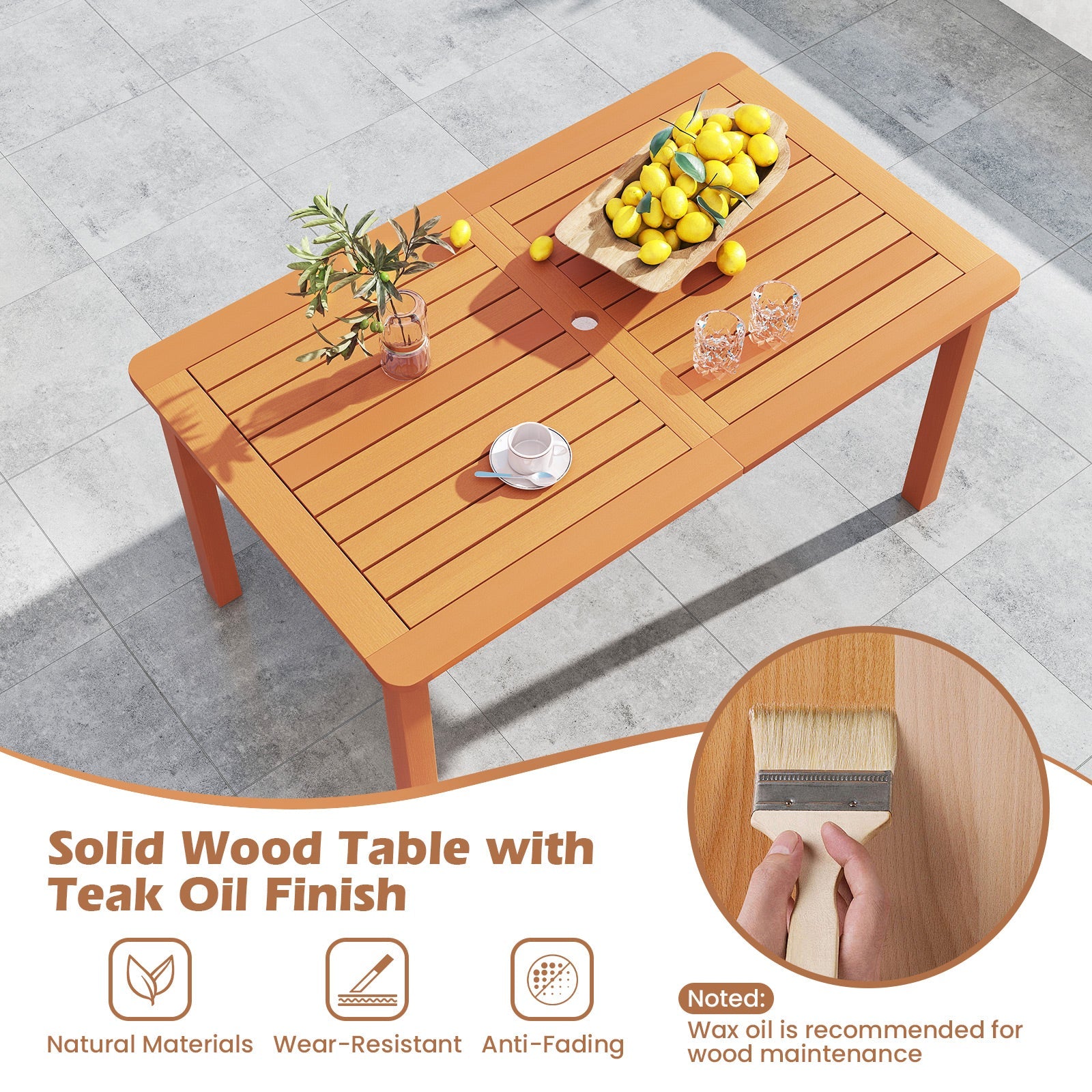Outdoor Solid Wood Dining Table for 6