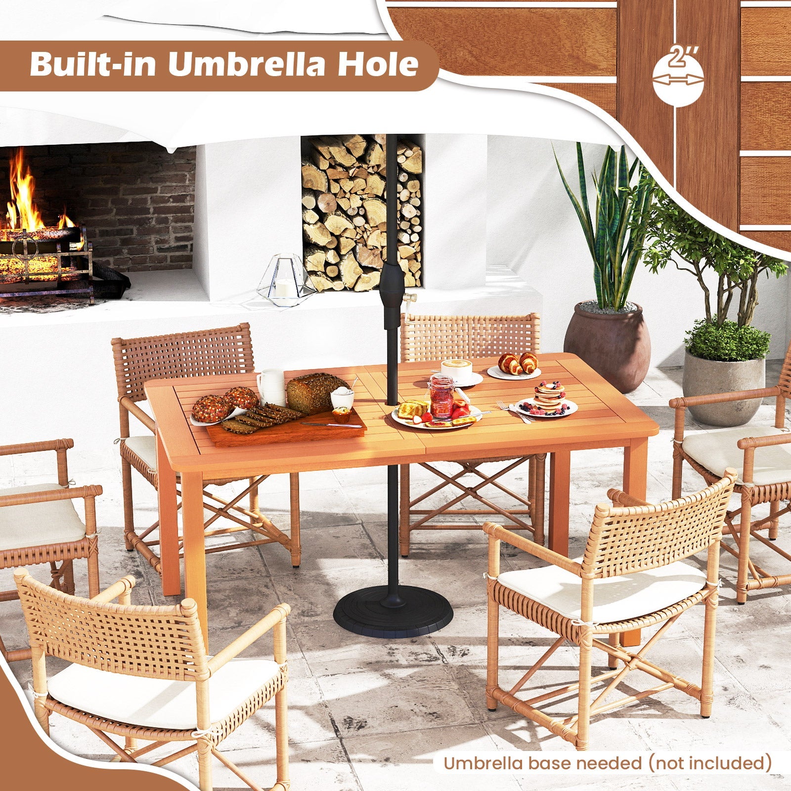 Outdoor Solid Wood Dining Table for 6