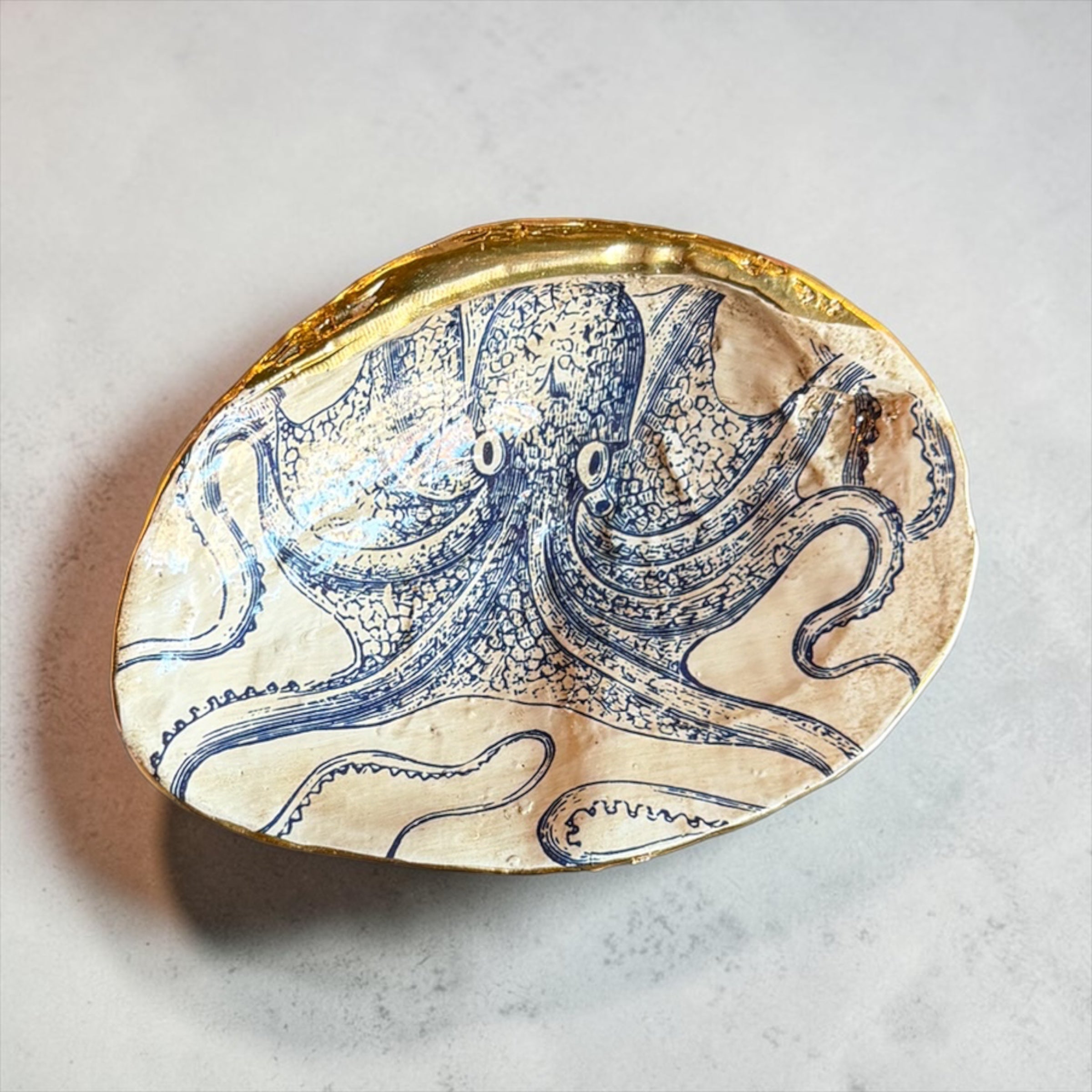 Blue & White Sea Life Shell Trinket Dish
