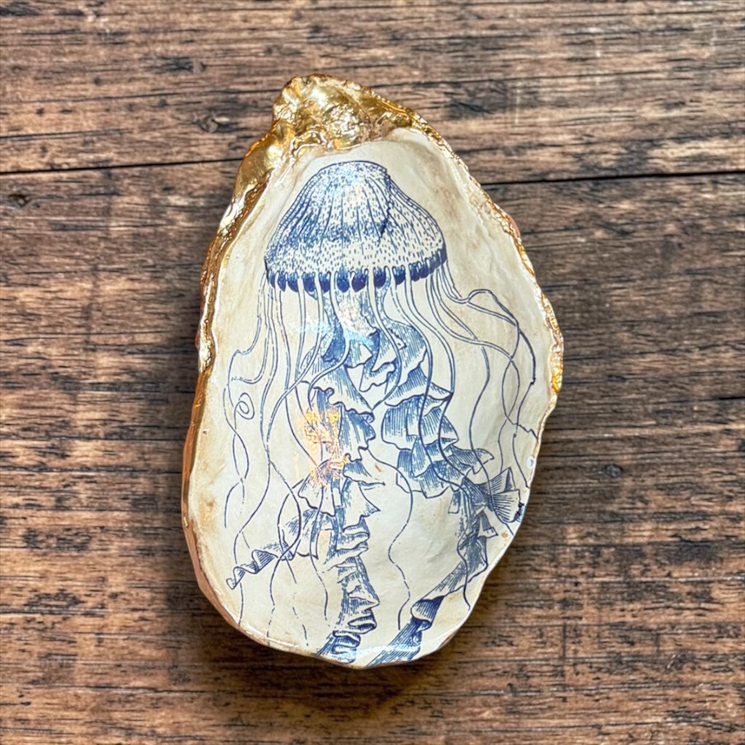 Blue & White Sea Life Shell Trinket Dish