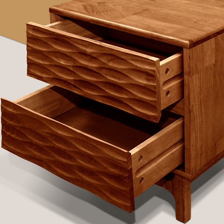 Elara Acacia Nightstand with 2 Drawers - Walnut, Caramel, Oak