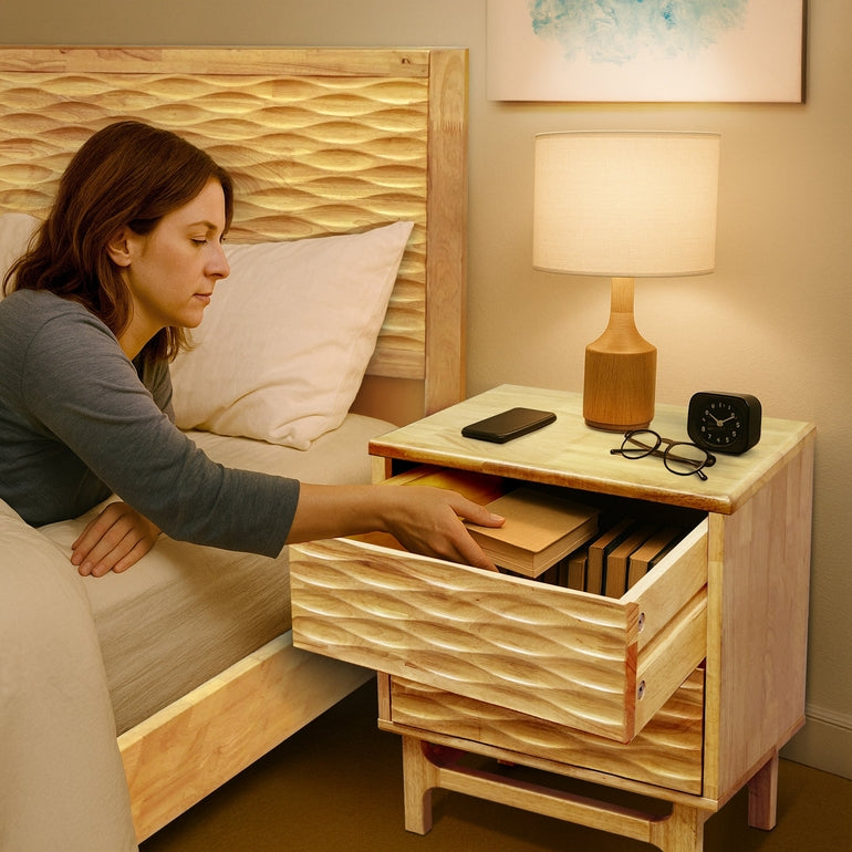 Elara Acacia Nightstand with 2 Drawers - Walnut, Caramel, Oak