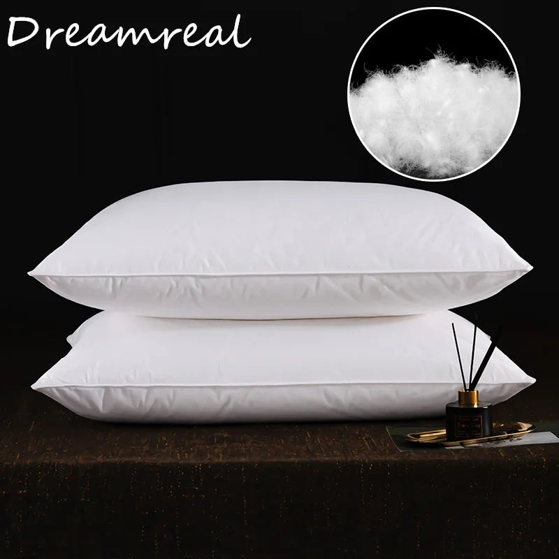 2 Pc Set - Goose Down Feather Pillow for Sleeping - 100% Cotton Shell, Standard Queen Size