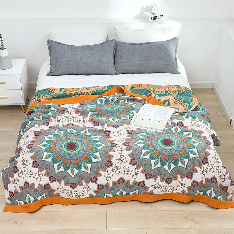 Boho Mandala Reversible Gauze Blankets - 100% Cotton - Multiple Colors