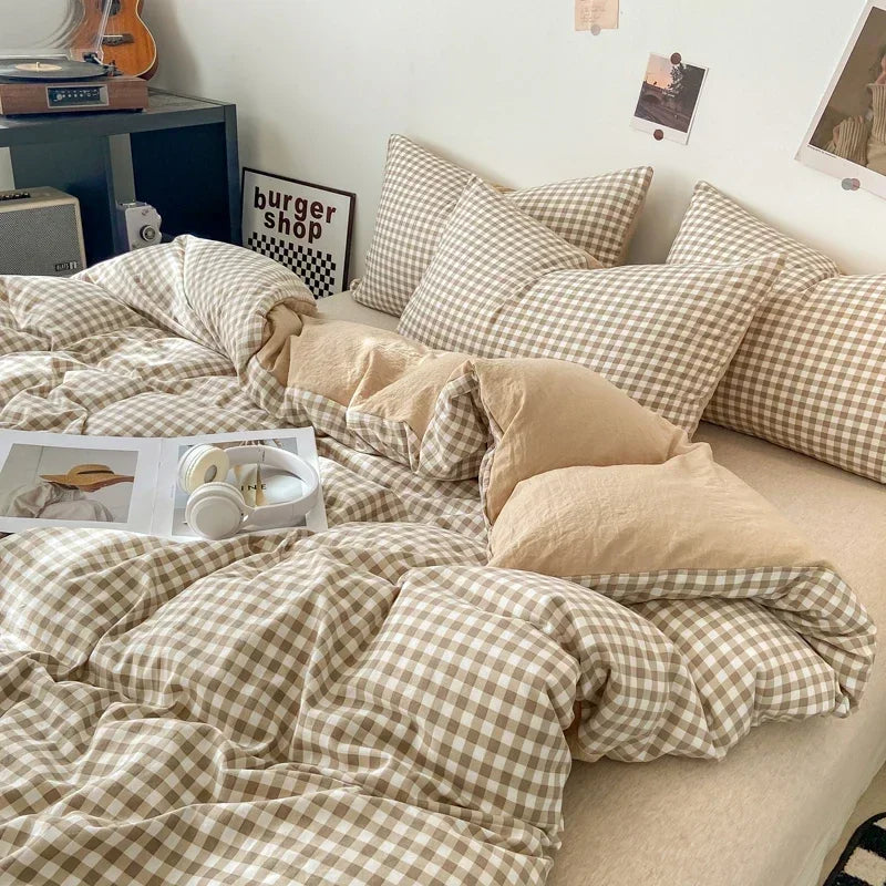 Gingham Duvet Cover Sets - Soft Washed Quilt Cover & Pillowcase Sets - Multiple Colors & Sizes