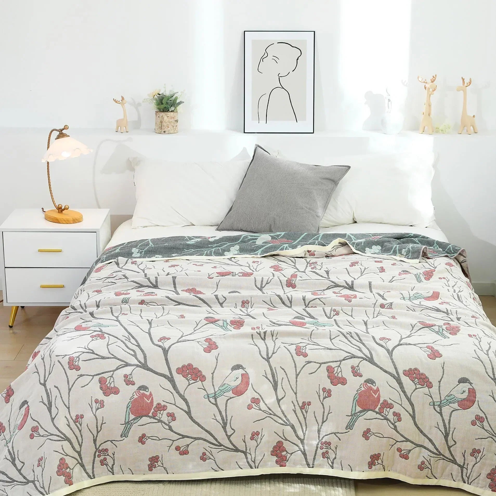100% Cotton Gauze Reversible Blanket - 4 colors