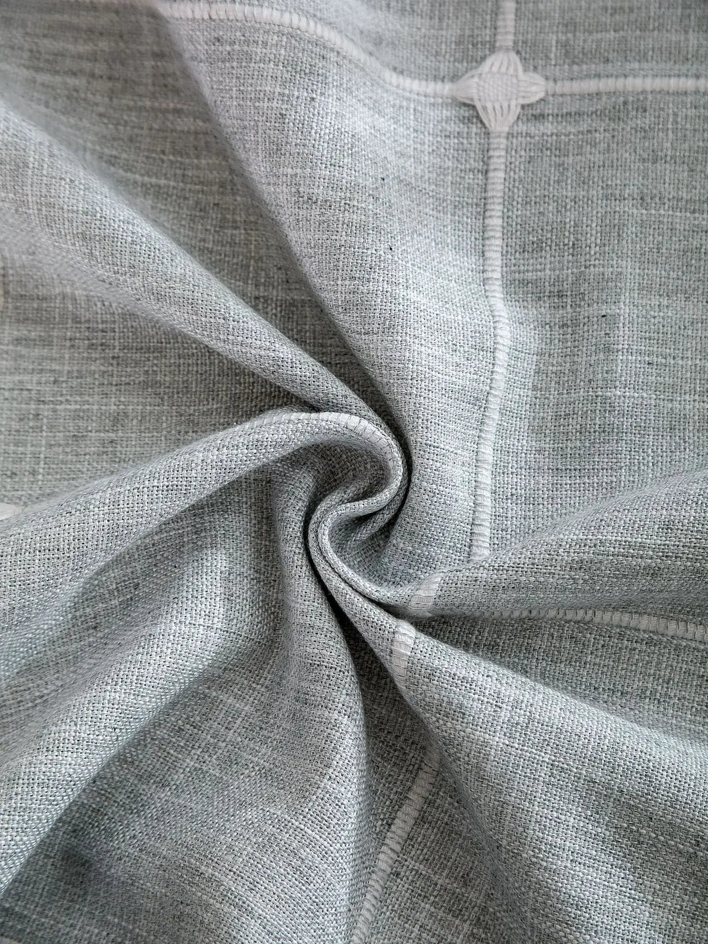 Embroidered Lattice Cotton/Linen Table Cloths - Natural, Sky Blue, Light Gray