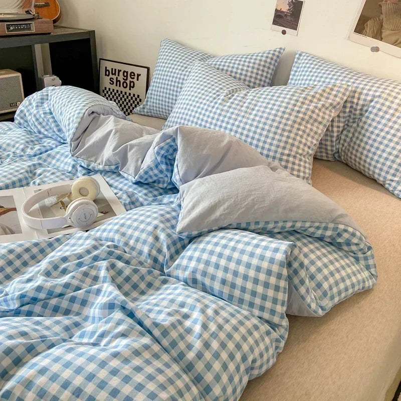 Gingham Duvet Cover Sets - Soft Washed Quilt Cover & Pillowcase Sets - Multiple Colors & Sizes