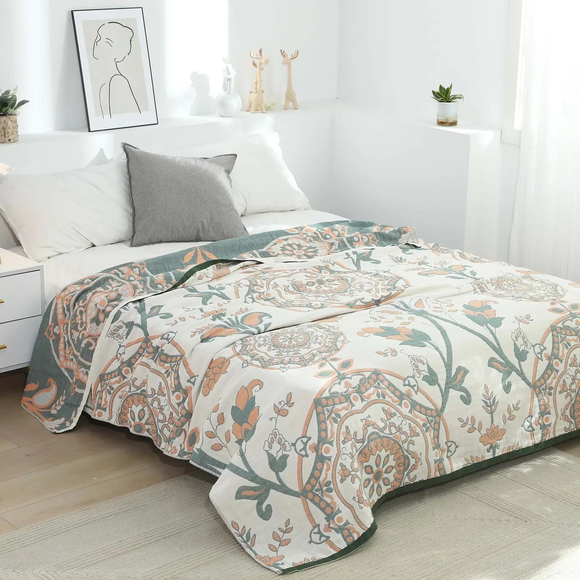 100% Cotton Gauze Reversible Blanket - 4 colors