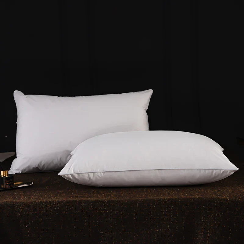 2 Pc Set - Goose Down Feather Pillow for Sleeping - 100% Cotton Shell, Standard Queen Size
