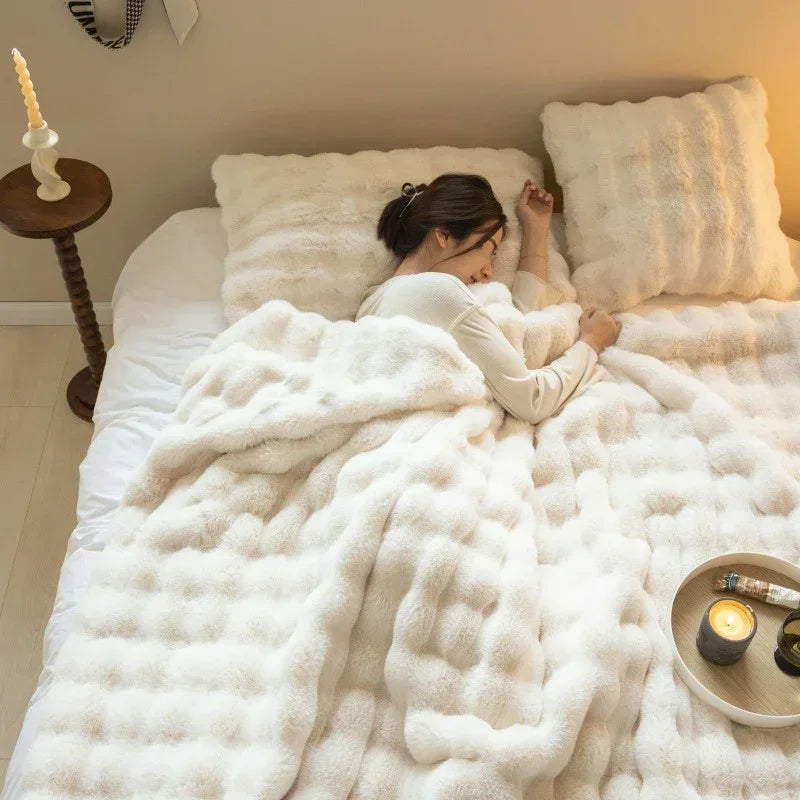 Super Soft Imitation Rabbit Fur Blankets & Pillow Covers