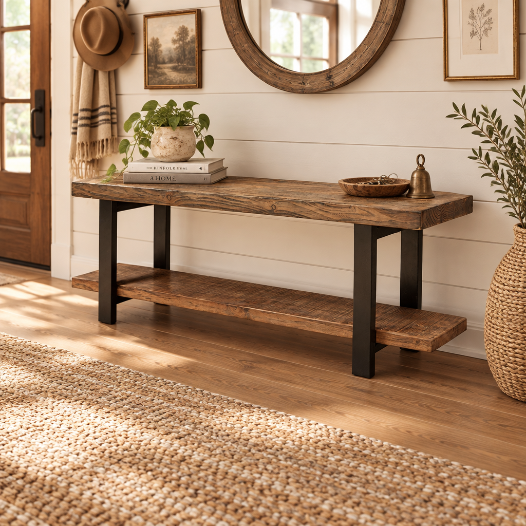Modern Industrial Style Wood and Metal Accent Bench