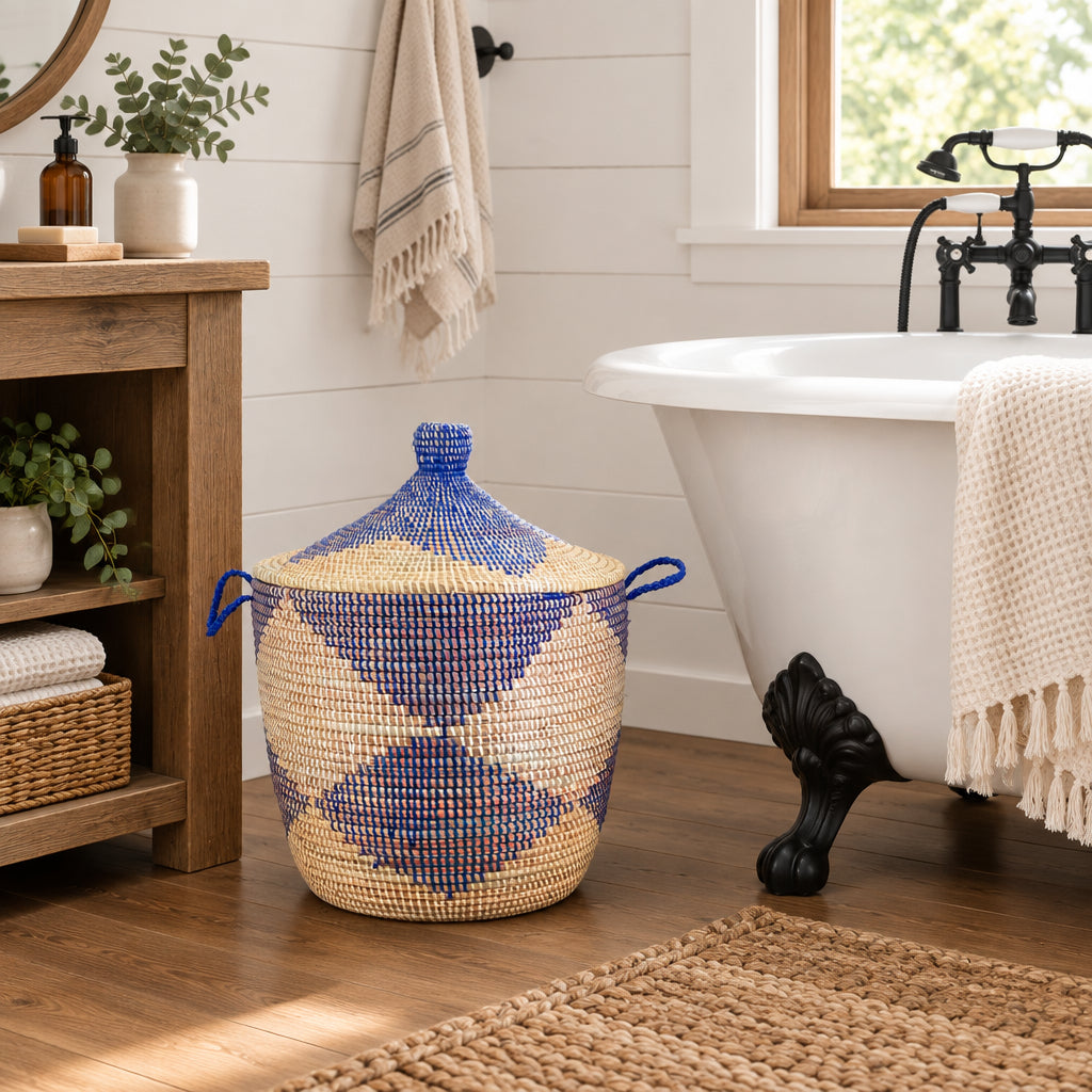 Low Storage Basket - Blue + Natural Chevron