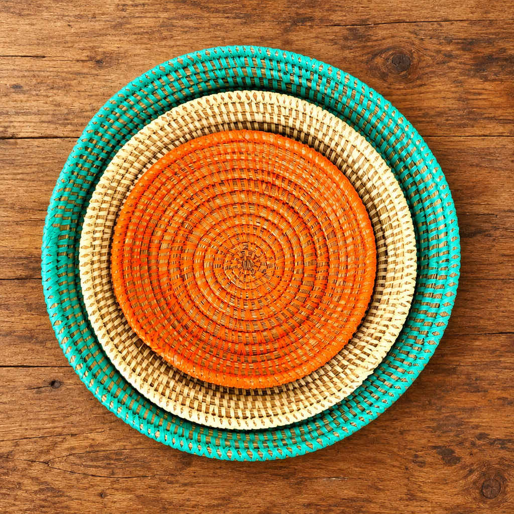 Set of 3 Tabletop Basket Bowls - Orange/ Turquoise/ White