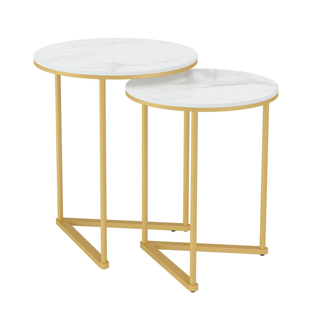Set of 2 Round Nesting Tables - Gold & Marble