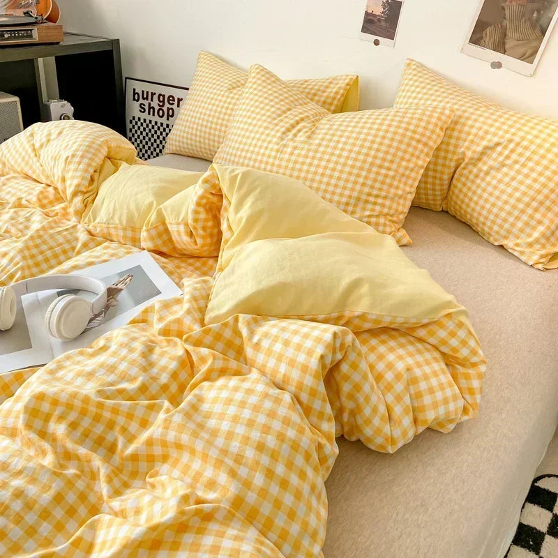 Gingham Duvet Cover Sets - Soft Washed Quilt Cover & Pillowcase Sets - Multiple Colors & Sizes