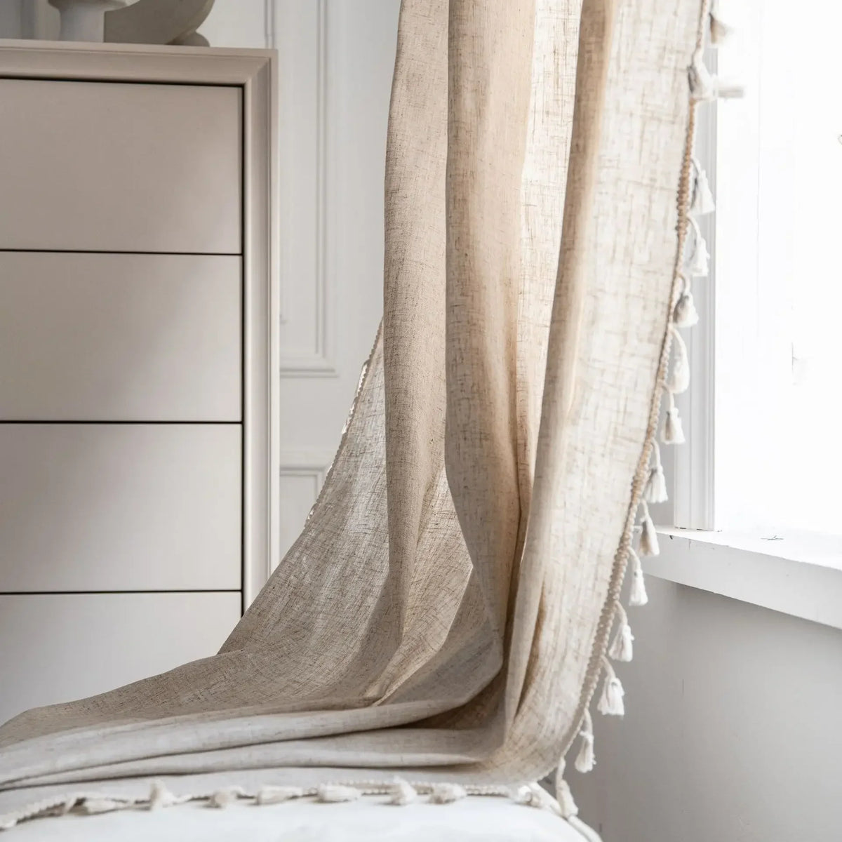 Natural Flax Linen Tassel Curtains
