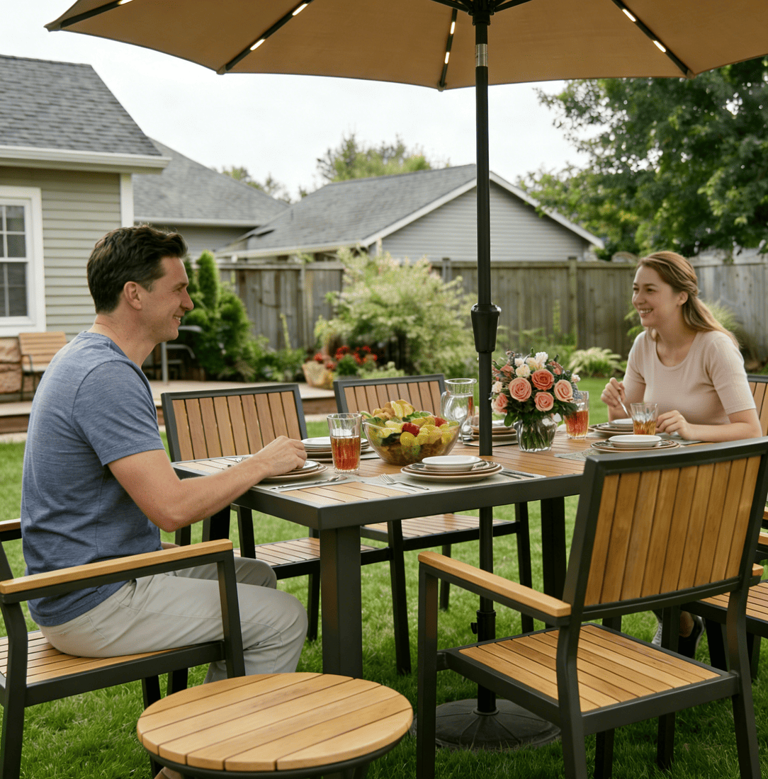 Aluminum and Wood Outdoor Dining Set - 4 Colors, 6-Pc or 8-Pc Set