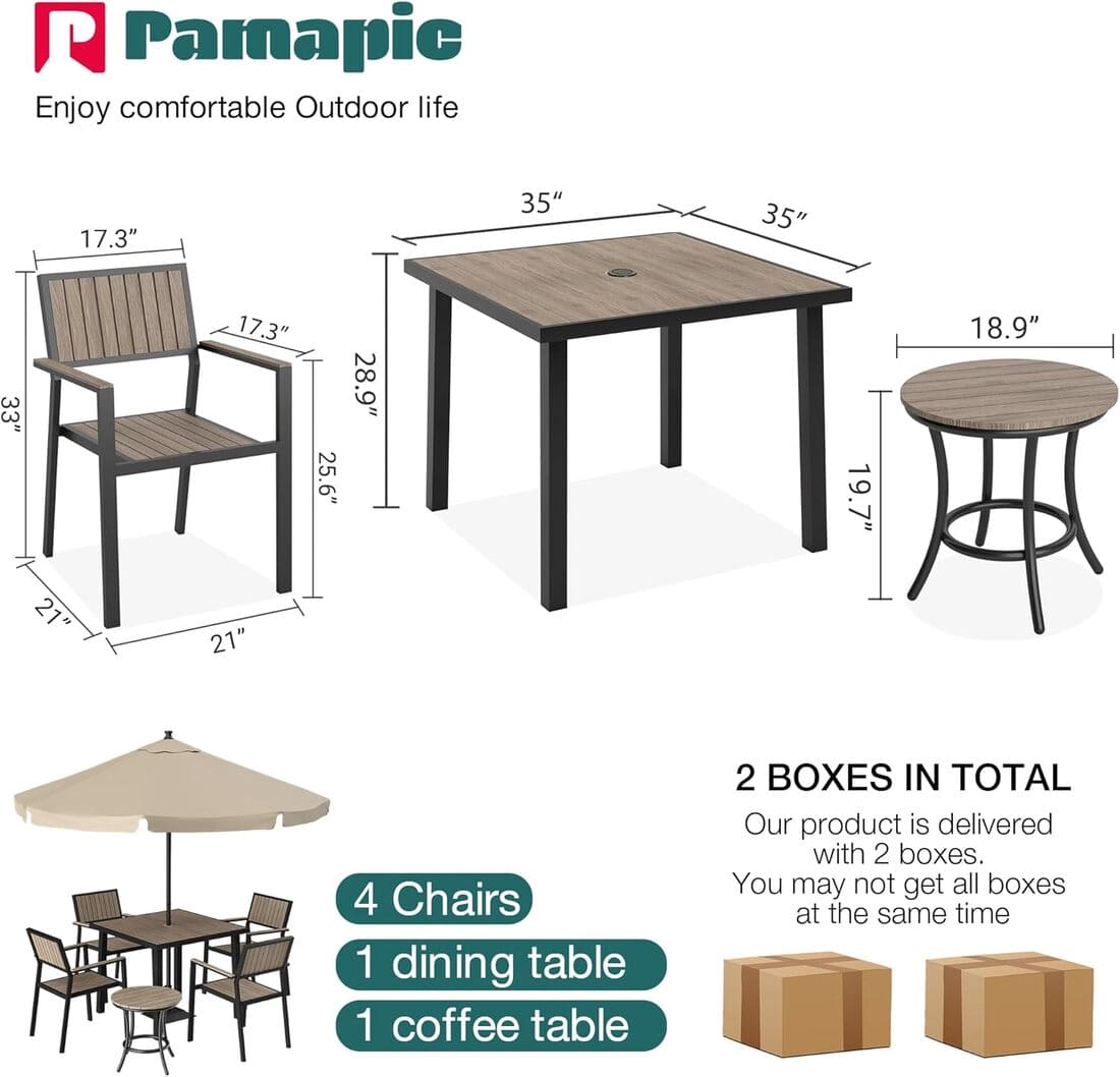 Aluminum and Wood Outdoor Dining Set - 4 Colors, 6-Pc or 8-Pc Set