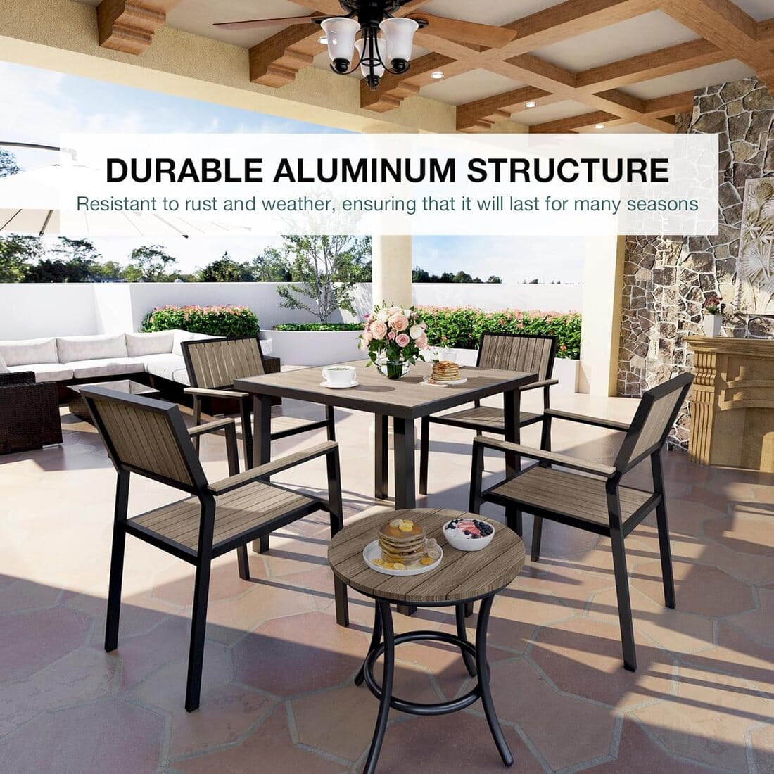 Aluminum and Wood Outdoor Dining Set - 4 Colors, 6-Pc or 8-Pc Set