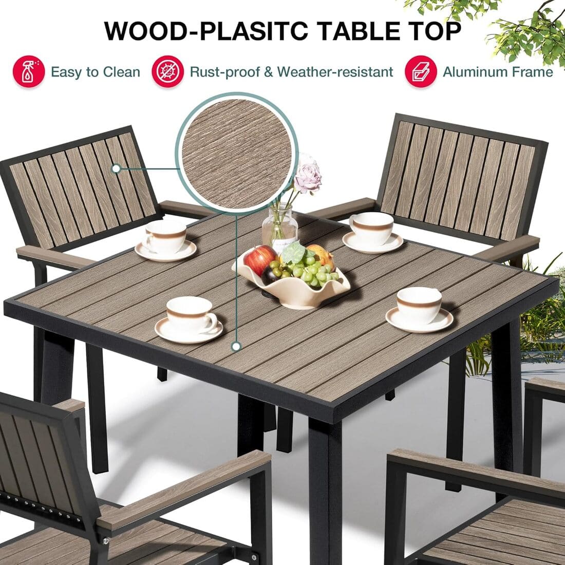 Aluminum and Wood Outdoor Dining Set - 4 Colors, 6-Pc or 8-Pc Set