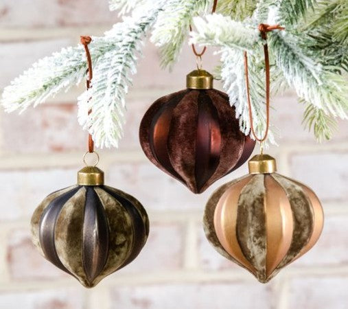 Set of 3 Velvet and Glass Teardrop Ornaments