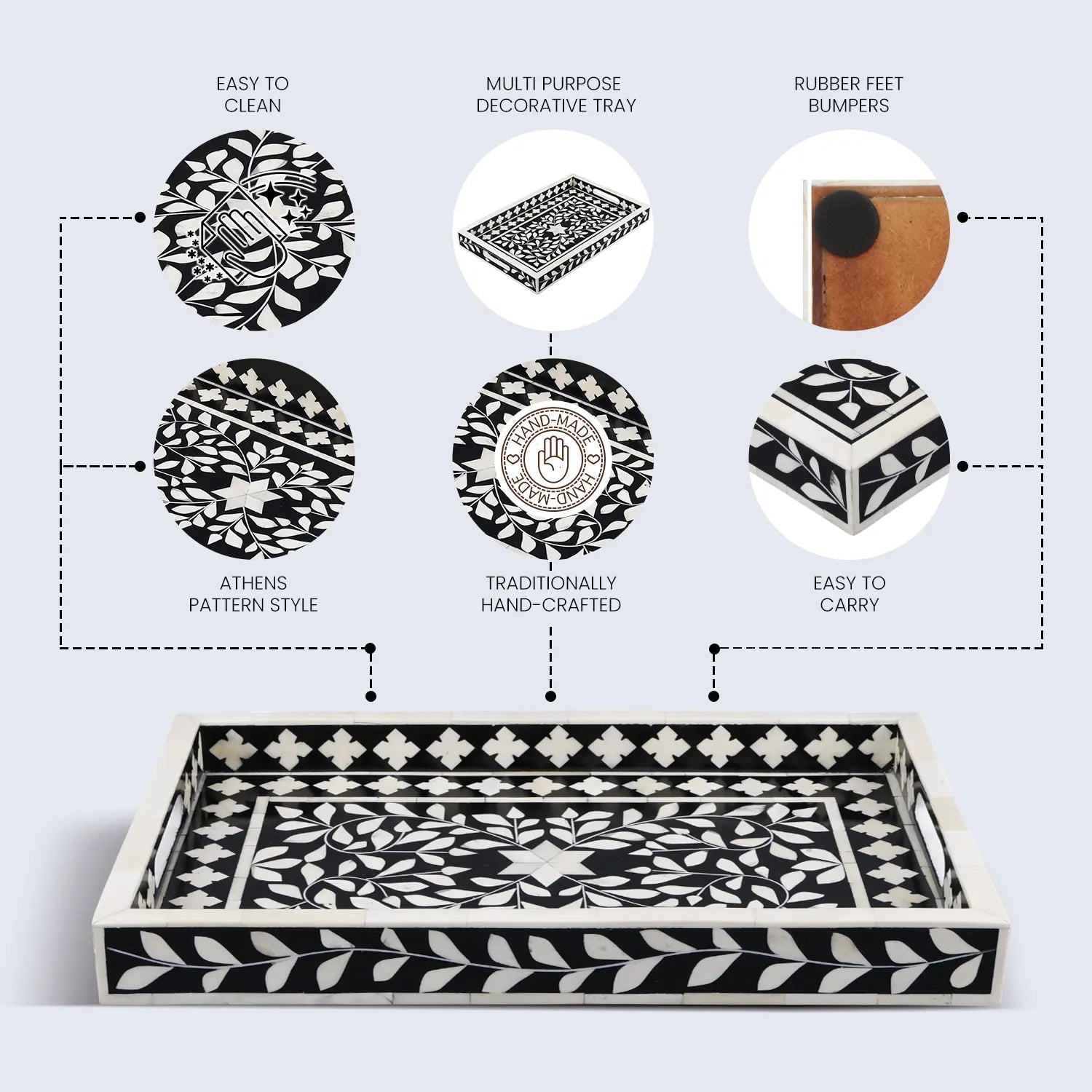 Alhambra Negra - Black White Bone & Resin Inlay Decorative Tray