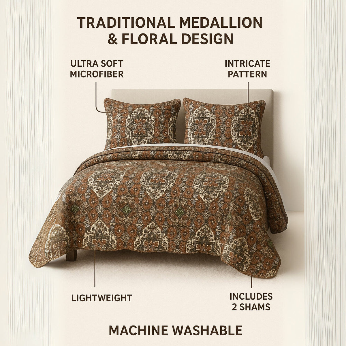 Folk Ogee Moroccan Scalloped Quilted Bedding Set